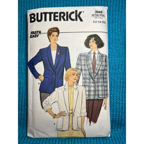 Butterick 3066 pattern blazer boxy boyfriend 1980s size 12 14 16 - Picture 1 of 6